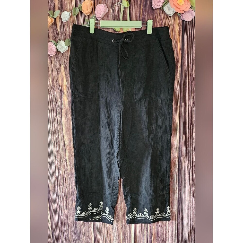 Cynthia Rowley Cotton Gauze Embroidered Bottom Pants Plus Size 1X